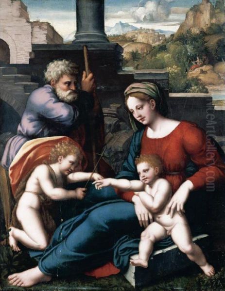 The Holy Family With The Infant Saint John, A Landscape With Saint Jerome Beyond Oil Painting by da Imola (Francucci)