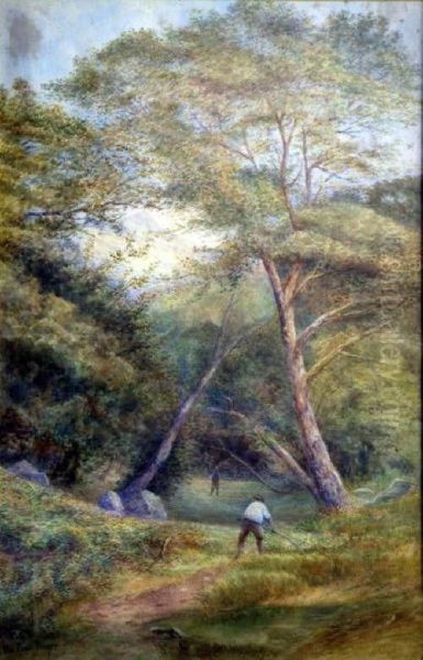 Figures In Woodland Oil Painting by F. Ponte Da Player