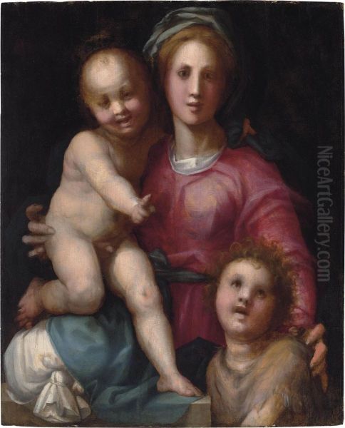 The Madonna And Child With The Infant Saint John The Baptist Oil Painting by (Jacopo Carucci) Pontormo