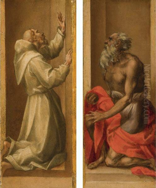 Saint Francis; The Penitent Saint Jerome Oil Painting by (Jacopo Carucci) Pontormo