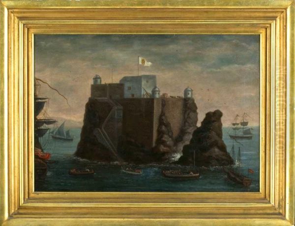 Vista Da Fortaleza De N. Sr. Da Conceicao Do Ilheu Da Pontinha, Funchal - Madeira Oil Painting by Joaquin Manuel Da Rocha