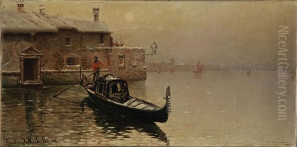 Gondola Sotto La Neve Oil Painting by Egidio Da Rubelli