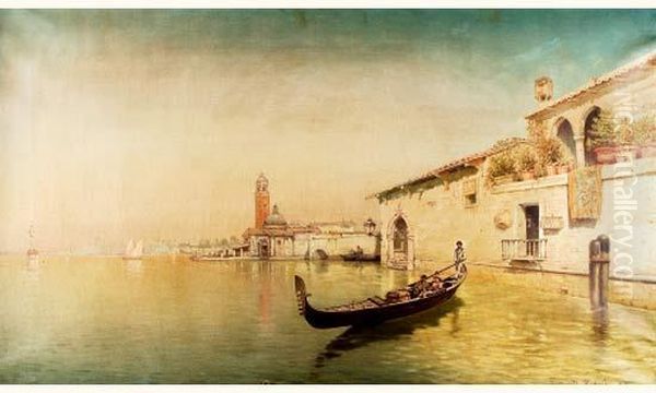 Gondole A Venise Oil Painting by Egidio Da Rubelli