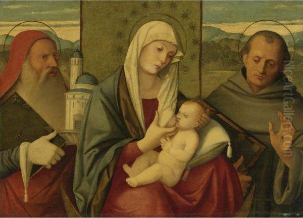 Madonna And Child With St. Jerome And St. Francis Oil Painting by Girolamo da Santacroce