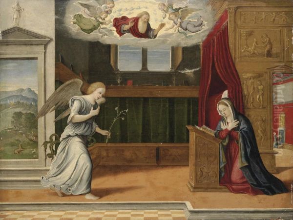 The Annunciation Oil Painting by Girolamo da Santacroce