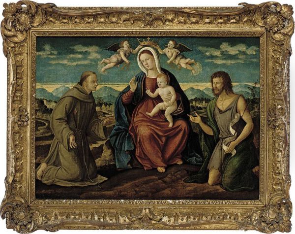 The Madonna And Child With Saints Francis Of Assisi And John Thebaptist Oil Painting by Girolamo da Santacroce