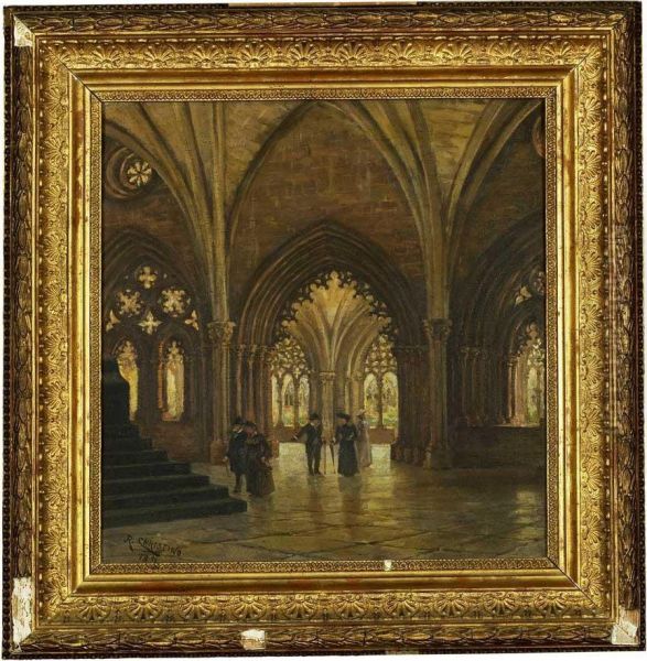 Passeio No Claustro Do Mosteiro Da Batalha Oil Painting by Joao Ribeiro Christino Da Silva