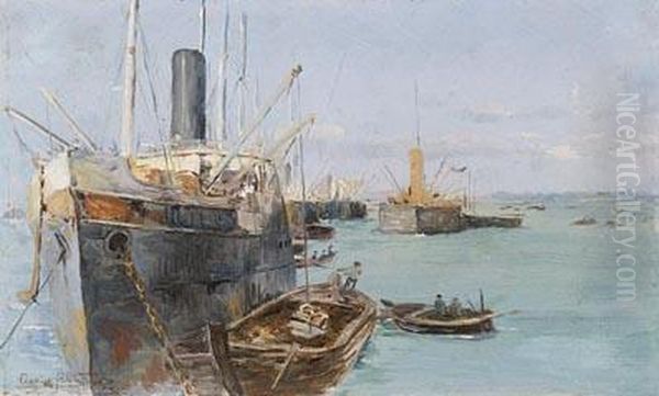 Marinha Com Navios E Barcos Oil Painting by Oscar Pereira Da Silva