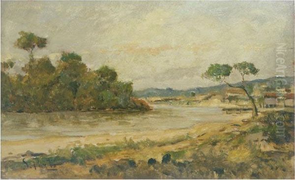 Bords De Riviere Oil Painting by Antonio Carvalho Da Silva Porto