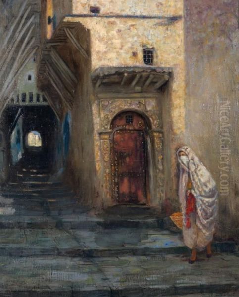 Rue De La Casbah D'alger Oil Painting by Alfred Dabat