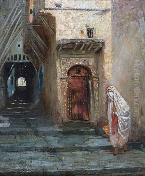 Dans Les Rues De La Casbah D'alger Oil Painting by Alfred Dabat