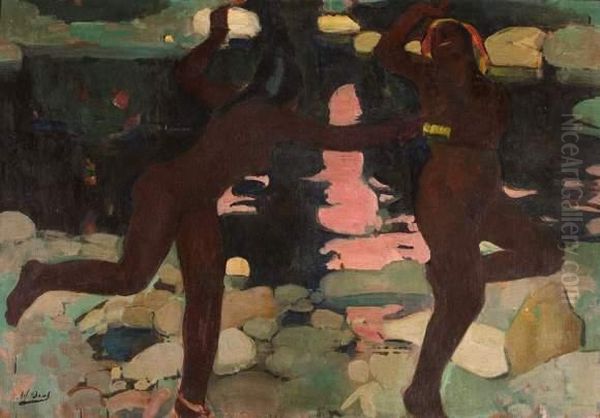 Baigneuses Africaines. Oil Painting by Alfred Dabat