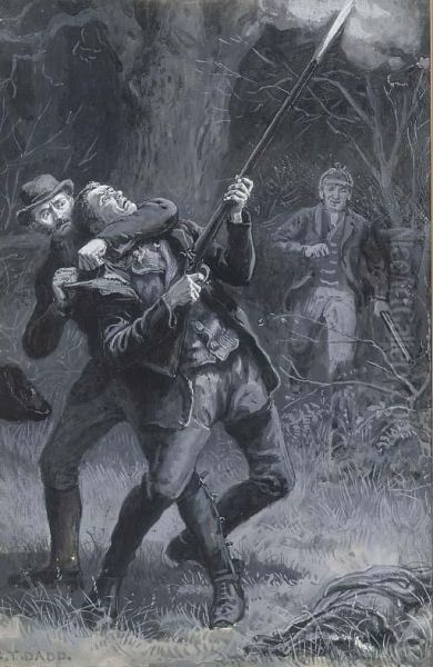 Poachers Under The Cover Of Darkness; And A Poacher Caughtred-handed Oil Painting by S. T. Dadd