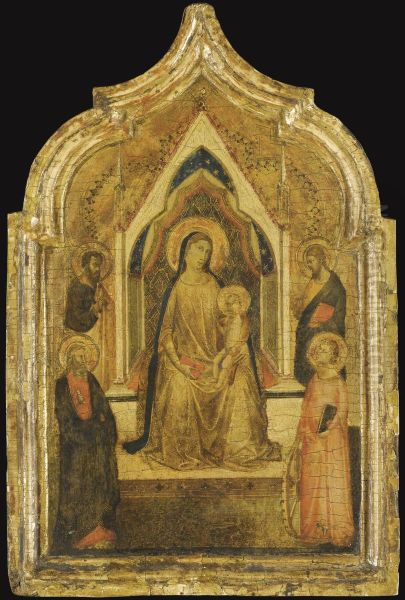 The Madonna And Child Enthroned With Saints Paul(?), Bartholomew, An Evangelist (saint Matthew?) And Catherine Of Alexandria Oil Painting by Bernardo Daddi