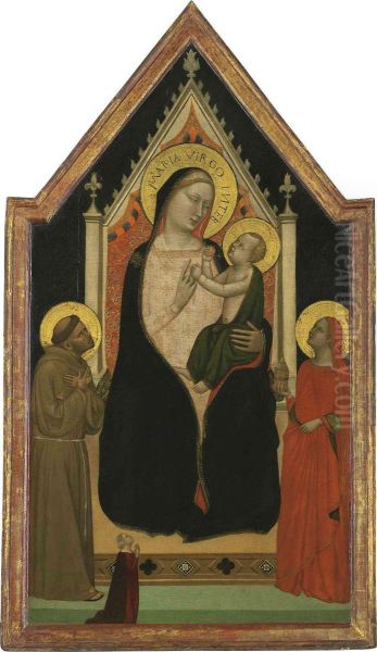 The Madonna And Child Enthroned With Saints Francis And Mary Magdalen And A Female Donor Oil Painting by Bernardo Daddi