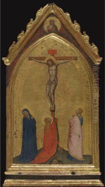 The Crucifixion With The Madonna And Saints Mary Magdalene And Johnthe Evangelist, Christ The Redeemer Above Oil Painting by Bernardo Daddi