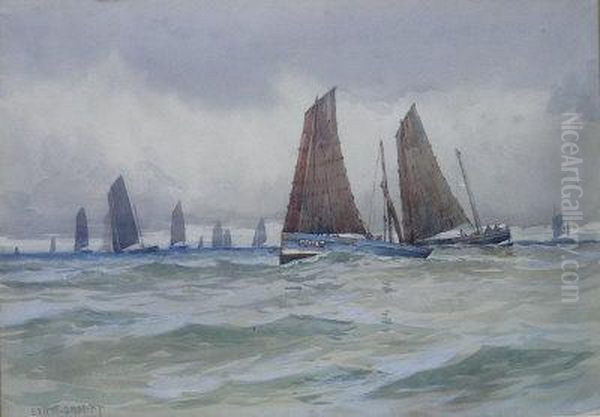 Herring Fleet At Sea Oil Painting by Ernst Dade