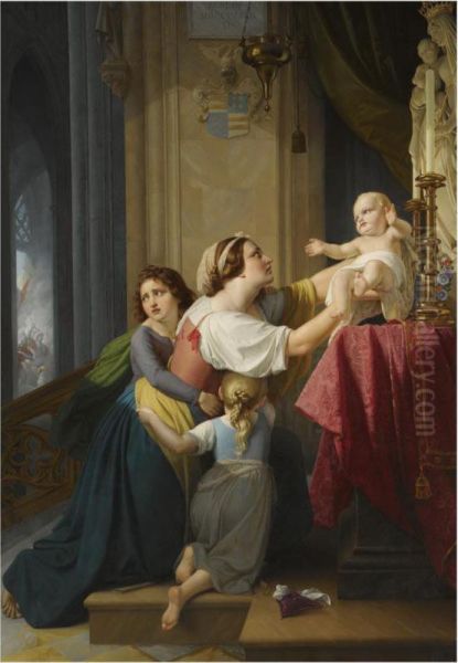 The Mother And Child's Refuge To The Altar Oil Painting by Eduard Daege