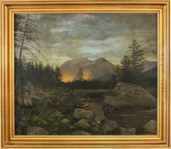 Landschaft Mit Bergkette Und Hohen Tannen Oil Painting by Eduard Daelen