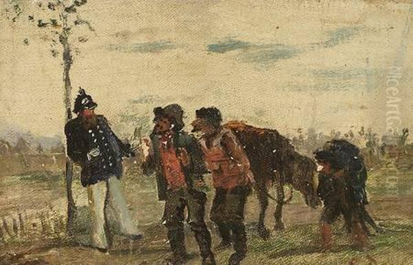 Polizist Kontrolliert Reisendes Volk Oil Painting by Eduard Daelen