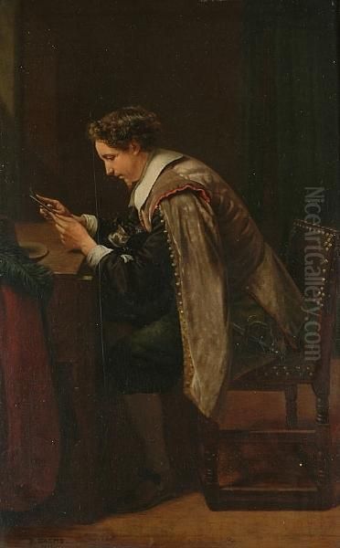 Portrait Of A Cavalier In Profile, Seated At A Table Oil Painting by Ferdinand Daems