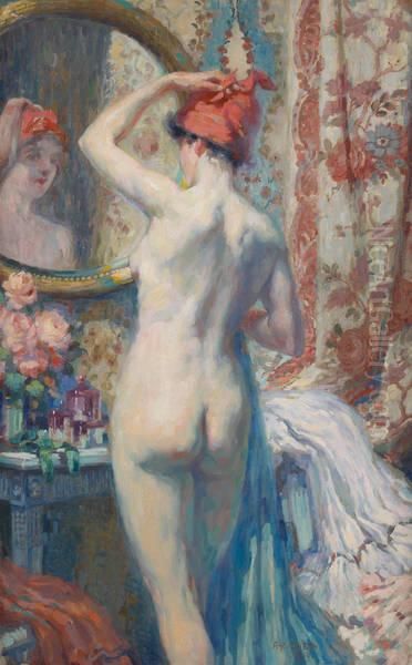 Jeune Femme Nue Se Mirant Oil Painting by Antoine Daens