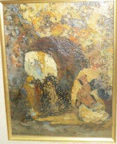 Orientaux Pres D'une Arche Oil Painting by Charles Henri Gaston Dagnac-Riviere