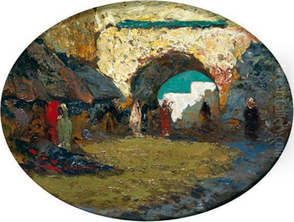 Porte De Quartier A Tetouan Oil Painting by Charles Henri Gaston Dagnac-Riviere