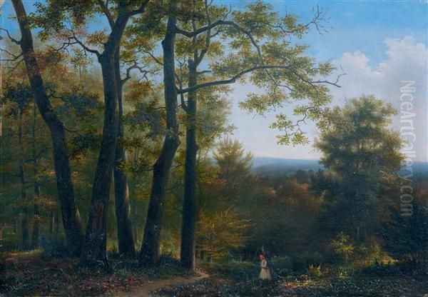 Vue De La Foret De Fontaine Bleau Avec Une Jeune Femme Oil Painting by Isidore Dagnan