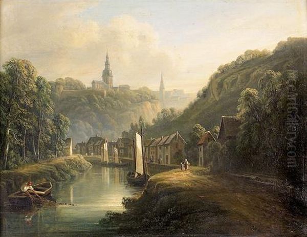 Abendliche Stimmung Uber Dinan Am Ufer Der Rance. Oil Painting by Isidore Dagnan