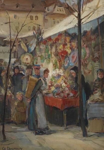 Weihnachtsmarkt Oil Painting by Albert Marie Adolphe Dagnaux