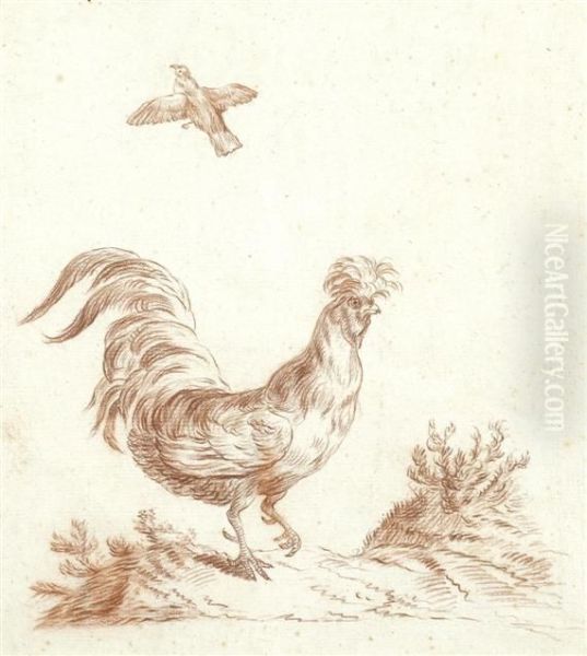 Cockerel And Dove Oil Painting by Charles Dagomer