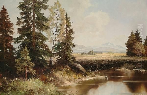 An Extensive Landscape Oil Painting by Johan Wilhelm Ludwig Dahl