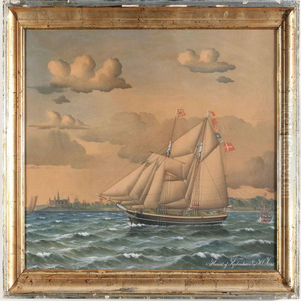 The Schonner Harriet Of Copenhagen Off The Coast Of Kronborg Castle Oil Painting by Jorgan Dahl