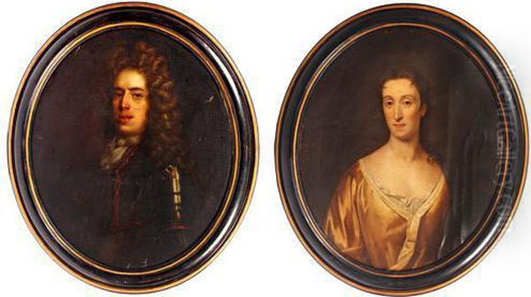 Portrait Of A Man In Armour; And Companion Portrait Of A Lady Oil Painting by Michael Dahl