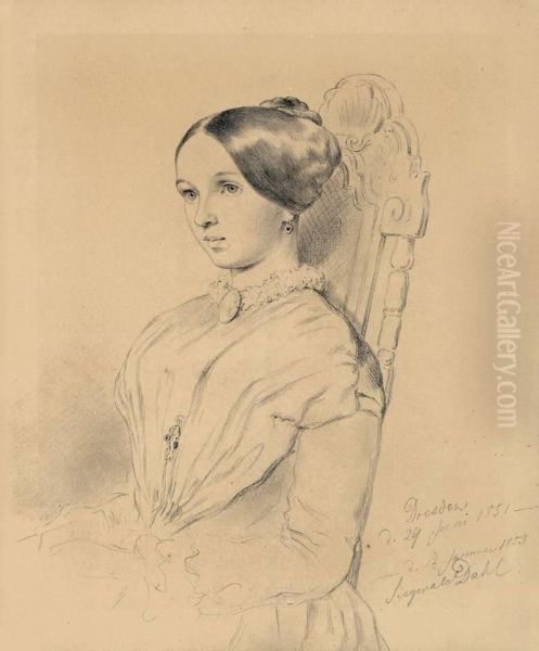 Johanna Eugenia Carus (1827 - 1852) Oil Painting by Siegwald Johannes Dahl