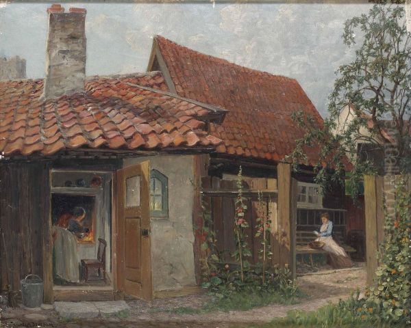 Gardsinterior, Visby Oil Painting by Wilhelm Dahlbom