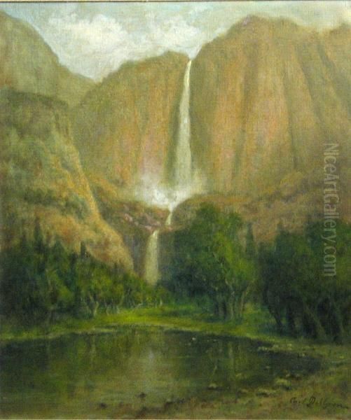 Yosemite Falls Oil Painting by Carl Christian Dahlgren