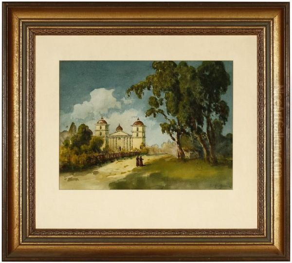 Old Mission Santabarbara Oil Painting by Carl Christian Dahlgren