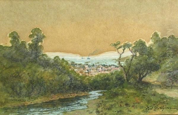 A Quiet Creek With A Coastal View Oil Painting by Carl Christian Dahlgren