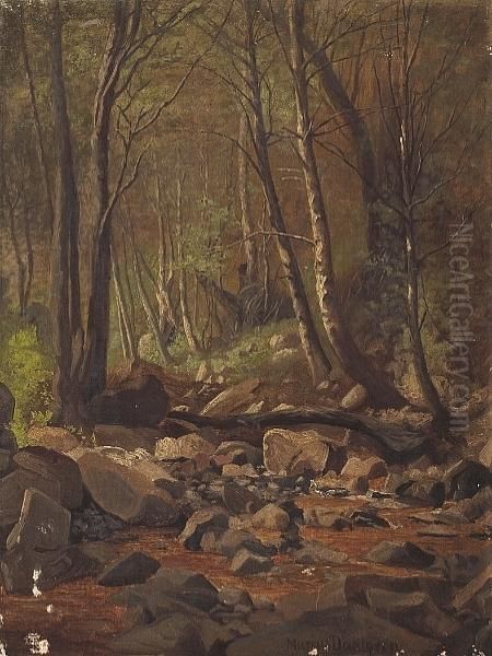 A Wooded Stream Oil Painting by Marius Dahlgren