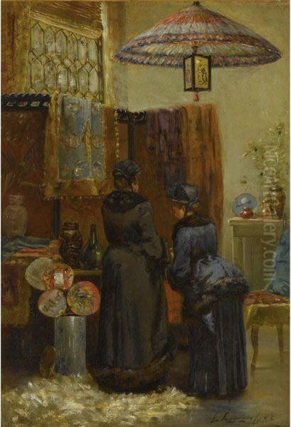 A Quaint Oriental Shop Oil Painting by Elliott Daingerfield