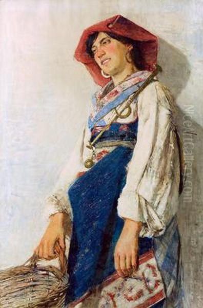 Peasant Girl Oil Painting by Augusto Daini