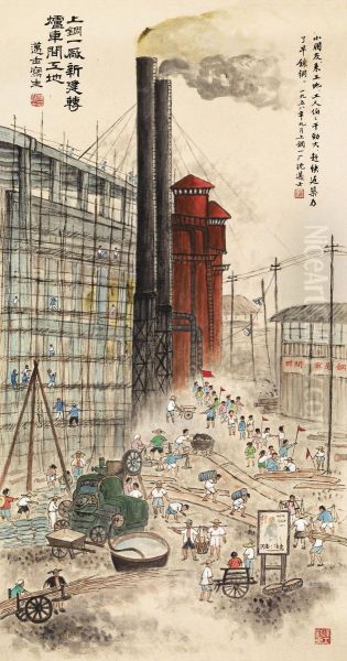 Construction Site Oil Painting by Sheng Daishi