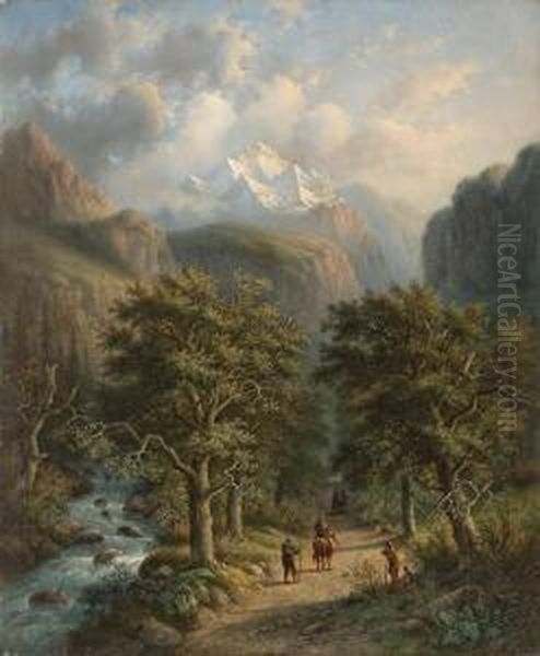 Landschaft Im Hochgebirge Oil Painting by Alexander Joseph Daiwaille