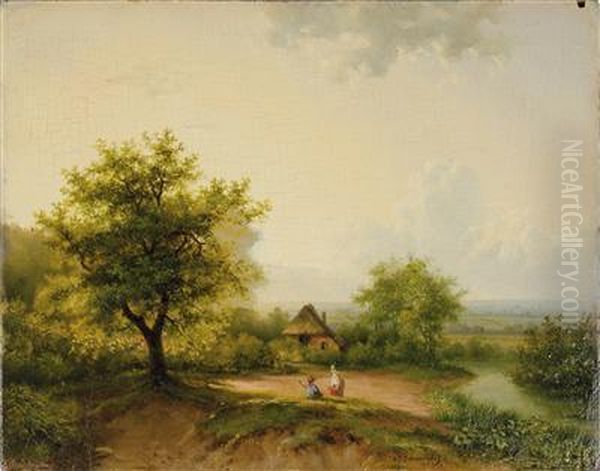 Sommerlandschaft Mit Figurenpaar Oil Painting by Alexander Joseph Daiwaille