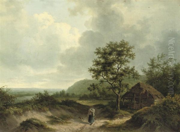 A Peasant On A Sandy Path Oil Painting by Alexander Joseph Daiwaille