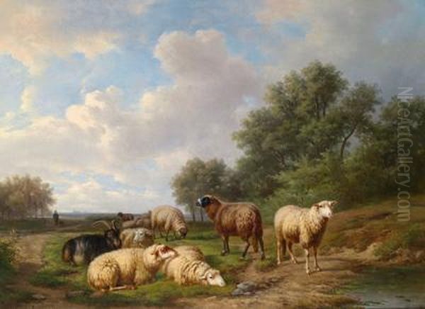 Landschaft Mit Rastenden Schafen Oil Painting by Alexander Joseph Daiwaille