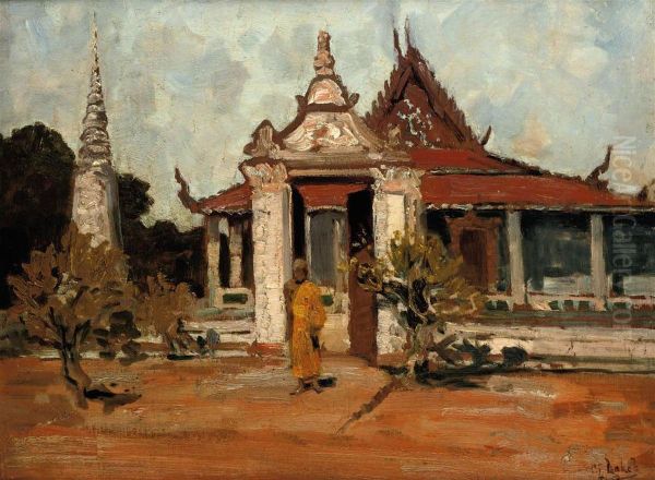 Bhoeddistische Monnik Pnom Penh - Buddhist Monk Oil Painting by Carel Lodewijk, Dake Jr.