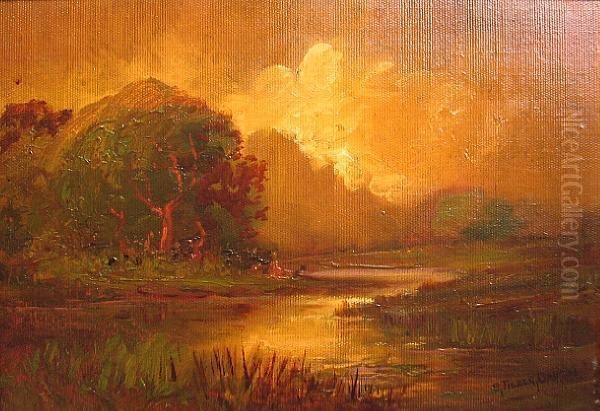 Golden Meadow And Marsh Oil Painting by Tilden Dakin